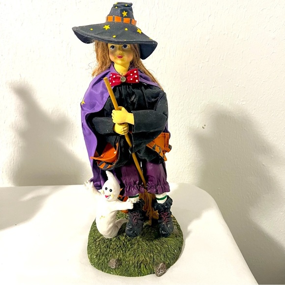 13-inch Halloween Fabric Witch and Scarecrow Combo Figure Set Missing 2 Bumpkins - Picture 2 of 9